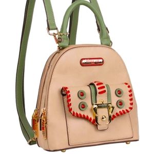 Nicole Lee Beige, Green & Red Accent Mini Backpack